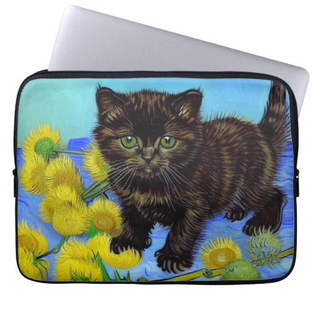 Van Gogh Style Cat with Sunflowers Laptop Sleeve (Front)