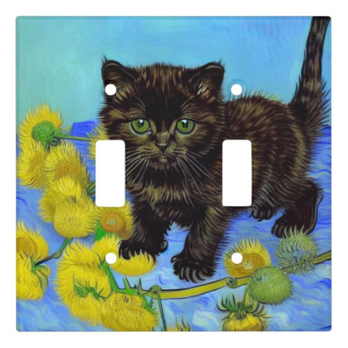 Van Gogh Style Cat with Sunflowers Light Switch Cover