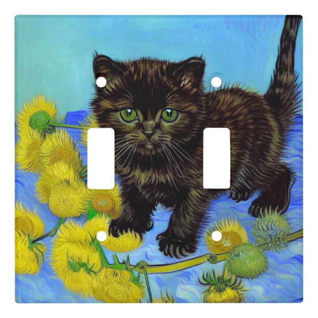 Van Gogh Style Cat with Sunflowers Light Switch Cover (Front)