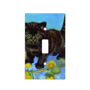 Van Gogh Style Cat with Sunflowers Light Switch Cover