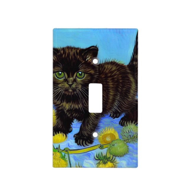 Van Gogh Style Cat with Sunflowers Light Switch Cover (Front)