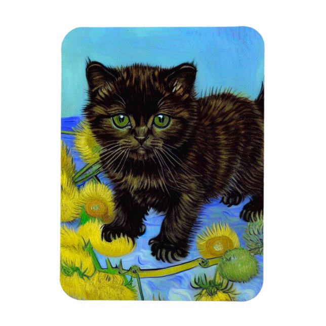 Van Gogh Style Cat with Sunflowers Magnet (Vertical)