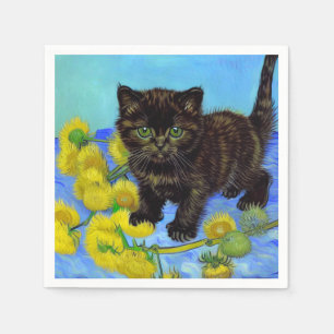 Van Gogh Style Cat with Sunflowers Napkins
