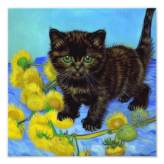 Van Gogh Style Cat with Sunflowers Photo Print (Front)