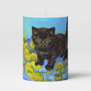 Van Gogh Style Cat with Sunflowers Pillar Candle