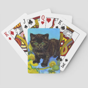 Van Gogh Style Cat with Sunflowers Poker Cards