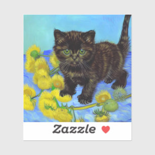 Van Gogh Style Cat with Sunflowers Sticker