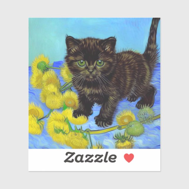 Van Gogh Style Cat with Sunflowers Sticker (Sheet)