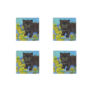 Van Gogh Style Cat with Sunflowers Stone Magnet