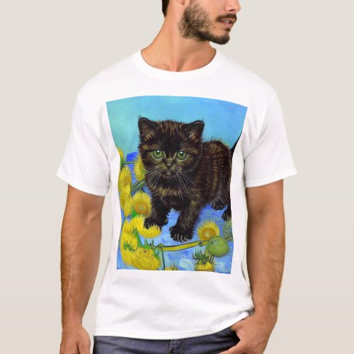 Van Gogh Style Cat with Sunflowers T_Shirt