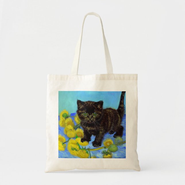 Van Gogh Style Cat with Sunflowers Tote Bag (Front)
