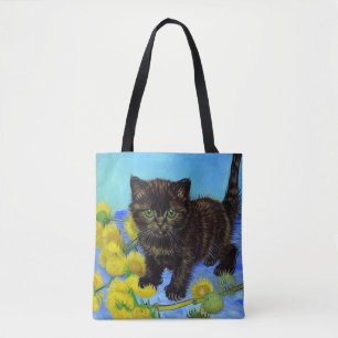 Van Gogh Style Cat with Sunflowers Tote Bag