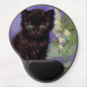 Van Gogh Style Cat with White Flowers Gel Mouse Pad