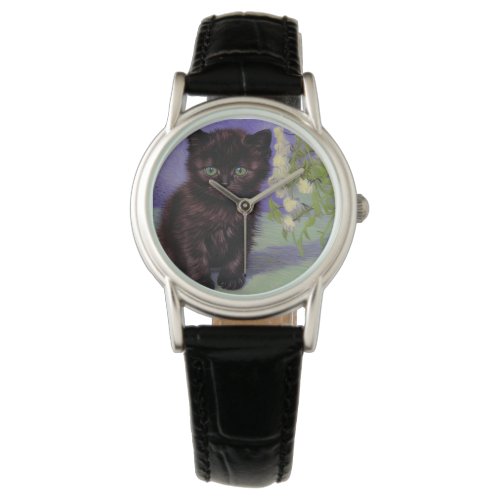 Van Gogh Style Cat with White Flowers Watch
