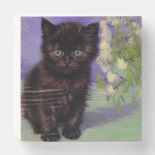 Van Gogh Style Cat with White Flowers Wooden Box Sign