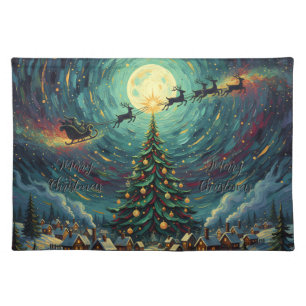 Van Gogh Style Christmas Placemats Santa Village