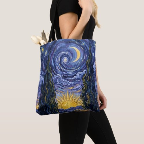 Van Gogh Style Cypress Dusk Midnight Moon Fine Art Tote Bag