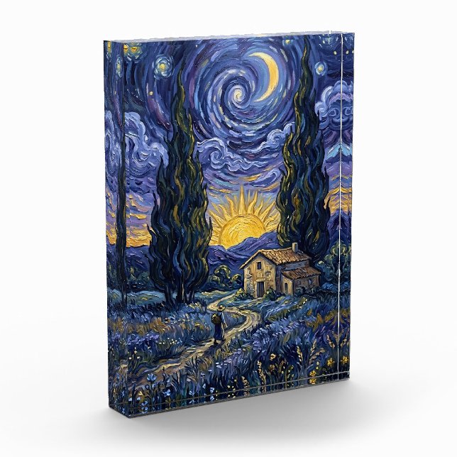 Van Gogh Style Cypress Dusk Midnight Starry Night  Photo Block (Left)
