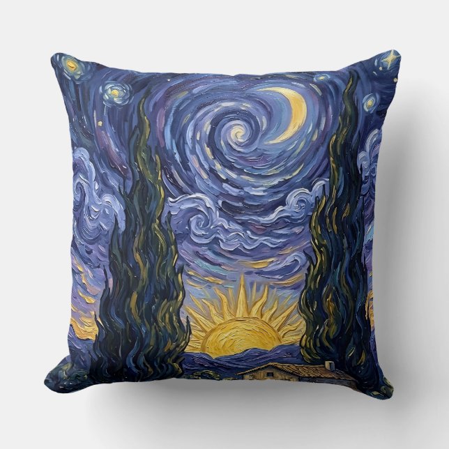Van Gogh Style Cypress Dusk Starry Night Throw Pillow (Front)