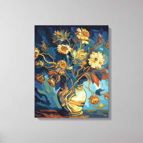 Van Gogh Style Floral Arrangement in Clay Pot _ Ge Canvas Print