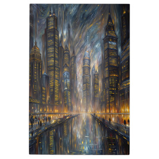 Van Gogh Style Futuristic Cityscape Metal Print