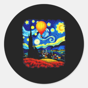 Van Gogh Style Hot Air Balloon Starry Night  Classic Round Sticker