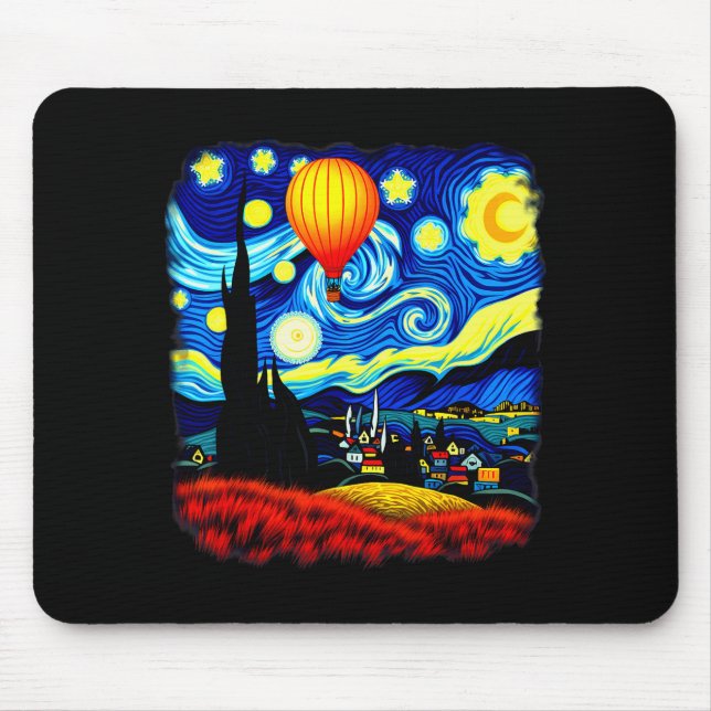 Van Gogh Style Hot Air Balloon Starry Night  Mouse Pad (Front)