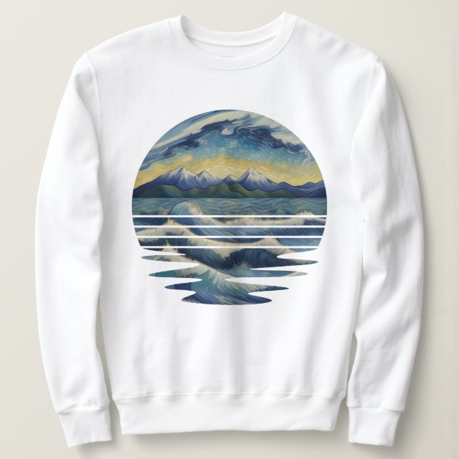 Van Gogh Style Paintings Set, A sea At Sunset Sweatshirt (Design Front)