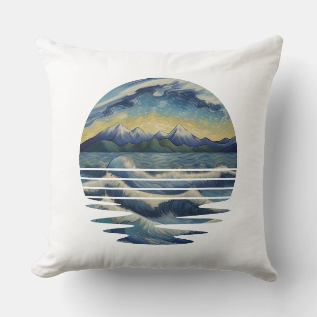 Van Gogh Style Paintings Set, A sea At Sunset Throw Pillow (Front)