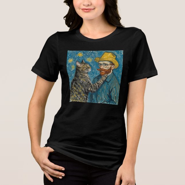 Van Gogh Style Portrait with Cat Tri-Blend Shirt (Front)