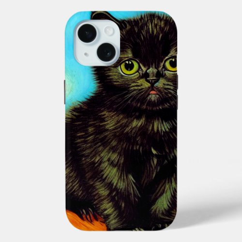 Van Gogh Style Pouting Kitten iPhone 15 Case