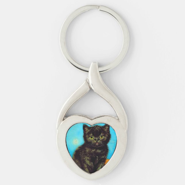Van Gogh Style Pouting Kitten Keychain (Front)