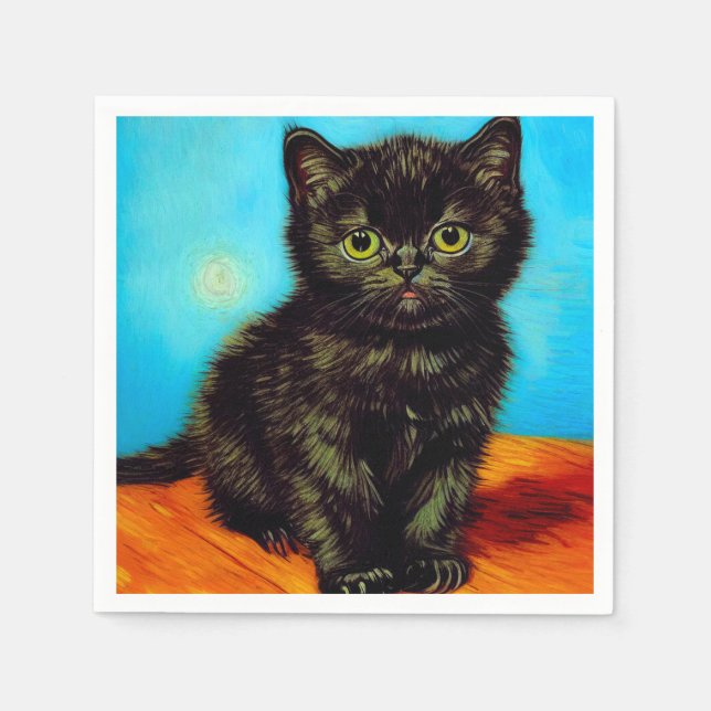 Van Gogh Style Pouting Kitten Napkins (Front)