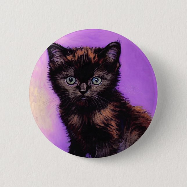 Van Gogh Style Purple Cat Button (Front)