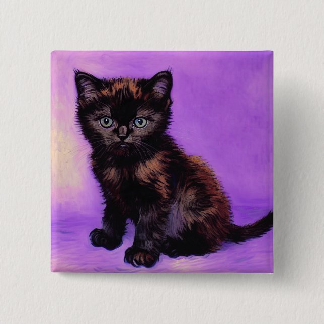 Van Gogh Style Purple Cat Button (Front)
