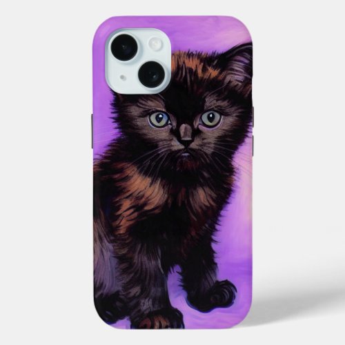 Van Gogh Style Purple Cat iPhone 15 Case