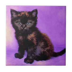 Van Gogh Style Purple Cat Ceramic Tile