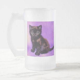 Van Gogh Style Purple Cat Frosted Glass Beer Mug
