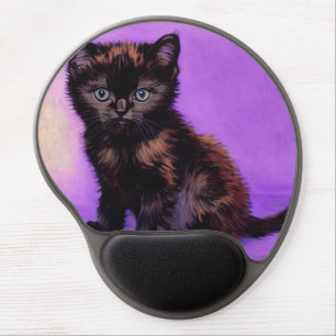 Van Gogh Style Purple Cat Gel Mouse Pad