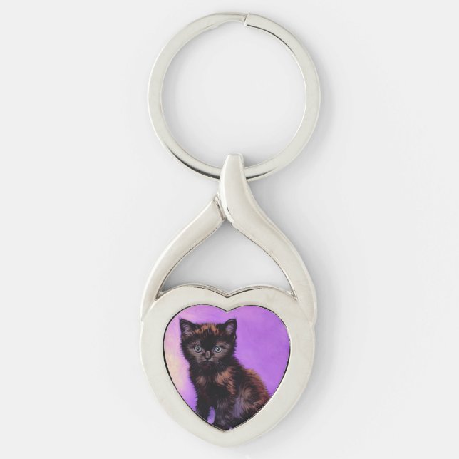Van Gogh Style Purple Cat Keychain (Front)