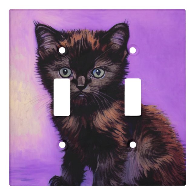 Van Gogh Style Purple Cat Light Switch Cover (Front)