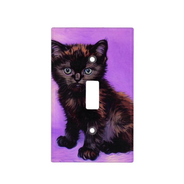 Van Gogh Style Purple Cat Light Switch Cover (Front)
