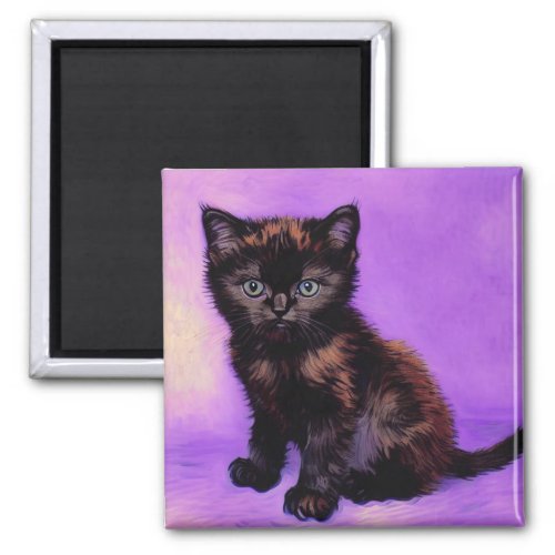 Van Gogh Style Purple Cat Magnet