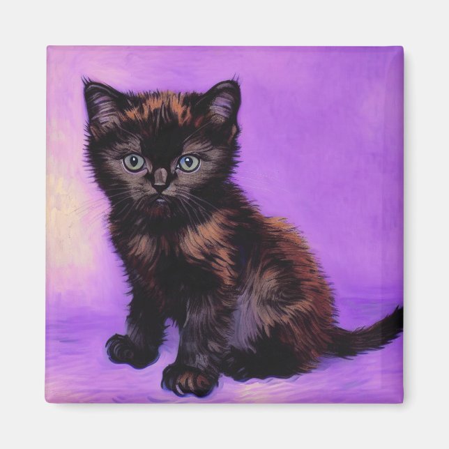 Van Gogh Style Purple Cat Magnet (Front)