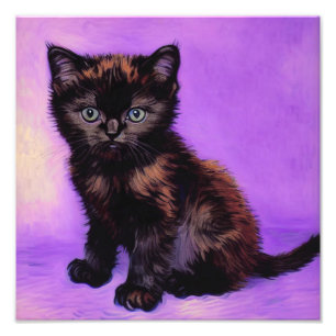 Van Gogh Style Purple Cat Photo Print