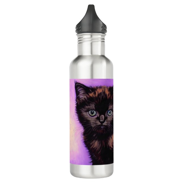 Van Gogh Style Purple Cat Stainless Steel Water Bottle (Left)