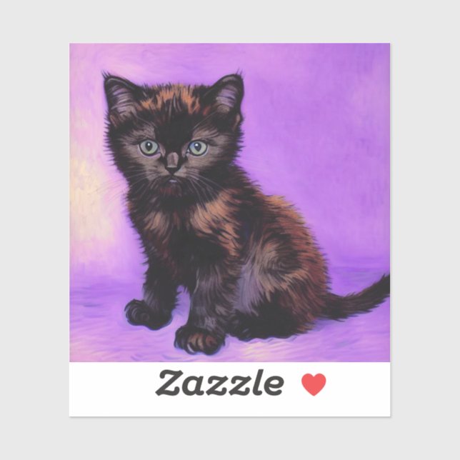 Van Gogh Style Purple Cat Sticker (Sheet)