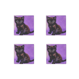 Van Gogh Style Purple Cat Stone Magnet