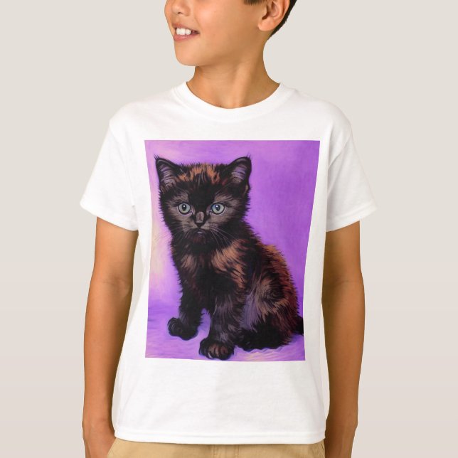 Van Gogh Style Purple Cat T-Shirt (Front)