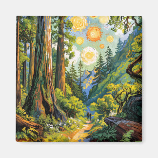 Van Gogh Style Redwood National Park Hiking Trail Magnet